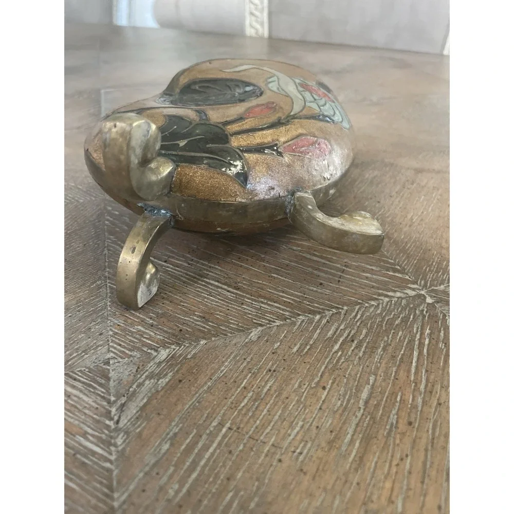 Vtg Antique Brass & Enamel Floral Cloisonné Nautilus Shell‎ Vase Urn 6